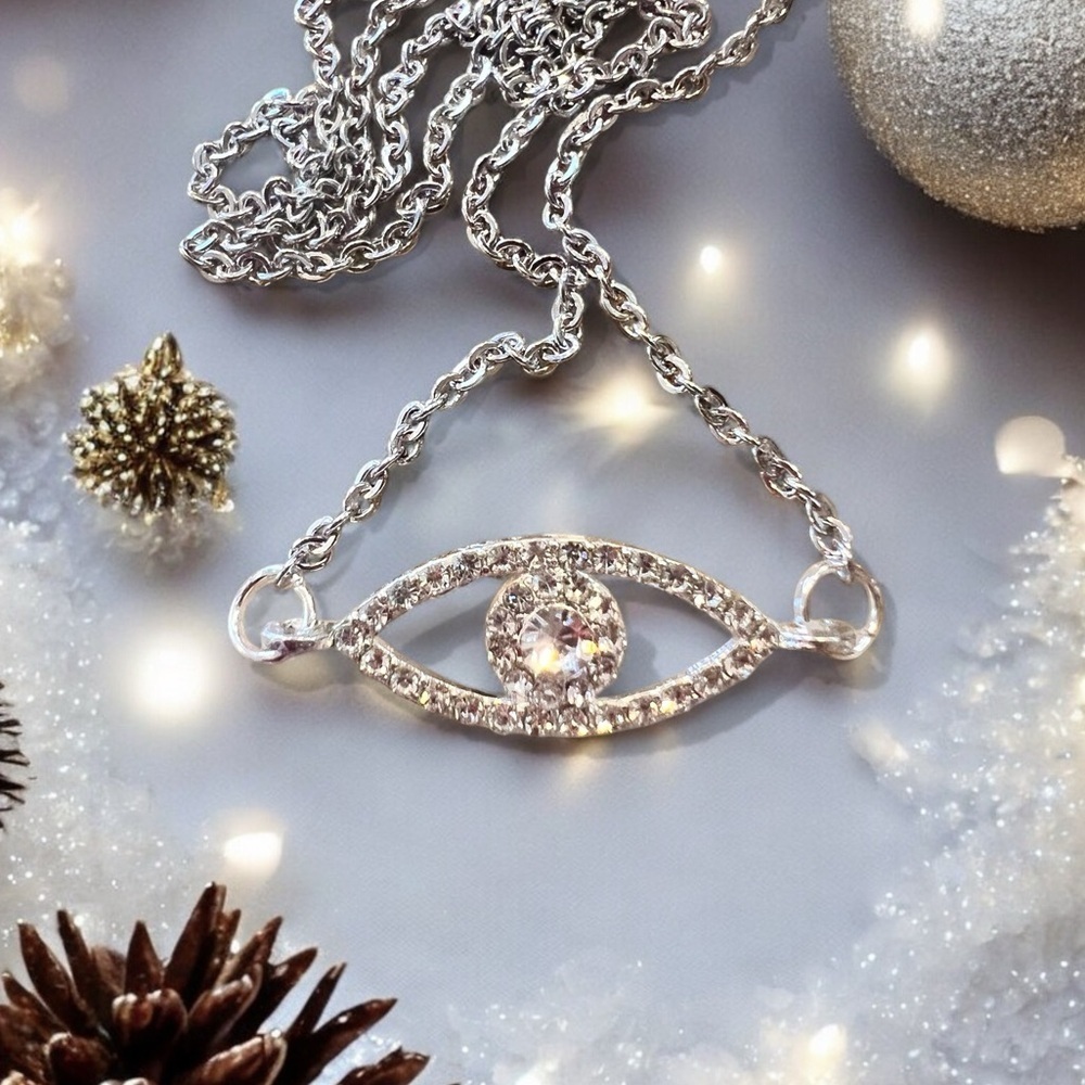 Sparkling Evil Eye Necklace 17.5” Protects you or loved ones from harm